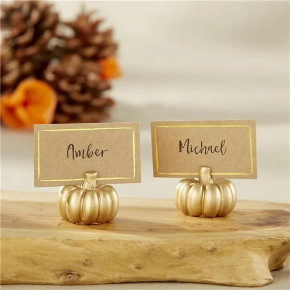Fall Decor Mini Gold Pumpkin Card Holder -Set of 6, Thanksgiving- Wedding Decor